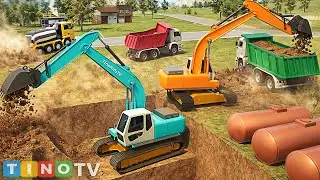 Building Gas Station from Scratch 🚧 Construction Trucks Create Fuel Pump on Highway