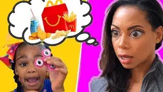 McDonald's Drive Thru Prank! Pretend Play Kids Happy Meal Toy | Hypnotize Mommy!