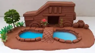 How to build a miniature clay house with a unique swimming pool | Beautiful car shaped clay house