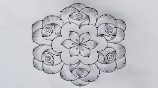 1&times;6 dots simple rose rangoli 🌺 flower rangoli design for festival 🌺 beautiful art 