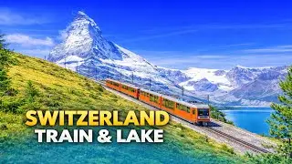 Beautiful Switzerland Train & Lake View 🇨🇭 | 4K Drone Footage | Relaxing Nature Scene
