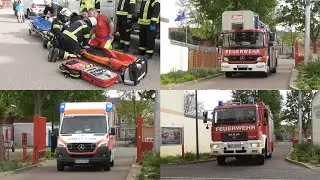Laufende Rea - Rettung über DLK! Einsatzfahrt Kdow + LF16/12 + DLK23/12 FF Aken(Elbe) + MZF DRK