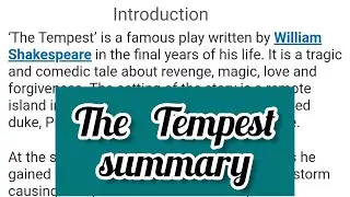 Summary of play The Tempest/The Tempest by William Shakespeare summary/m.a.previous year eng lit