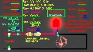 LED 9v circuit calculation, how to calculate led series resistor watts,volt,amps,resistance