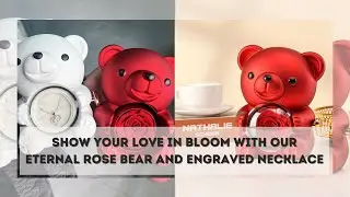 Eternal Rose Teddy Bear Necklace &ndash;  Personalized Engraved Name with Rotating Rose Jewelry Box