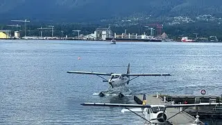 A Harbour Air De Havilland Canada DHC-3 Single Otter Lands at the Vancouver Harbor Seaplane Base