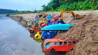 Menemukan mainan mobil balap, truk molen, kereta api, bus telolet, excavator, tank baja, Eps 101
