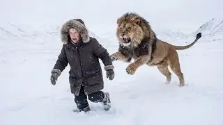 90 Year Old Woman Escapes Terrifying Lion Chase in Frozen Snowy Wilderness
