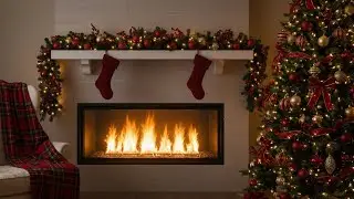 ✨🔥 Cozy Christmas Living Room | Wide Fireplace & Christmas Tree | 10 Hours Crackling Fire Sounds