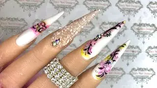 Nude Set with Alcohol Ink Swirl Hand Painted Nail Art Design. Beginner Friendly Easy Nails