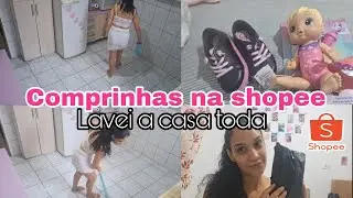 MEU MATERIAL DE CÍLIOS CHEGOU DA SHOPEE//MELLINA GANHOU PRESENTE DA CRECHE//LAVEI A CASA  TODA 🏠 