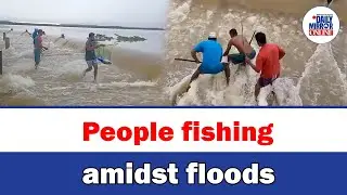 People fishing amidst floods