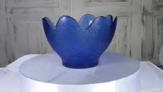 Vintage Salad Bowl for Punch, Glass cookie jar, ornamented punch plate Blue Glass