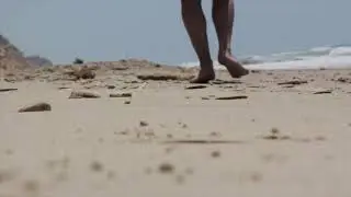 Man Beach Walking   Free HD Stock Footage   No Copyright   Legs Feet Walk