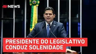 Davi Alcolumbre e Hugo Motta chegam para cerimônia de reabertura do Congresso | TEMPO REAL