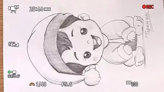 Pencil drawing of cute baby girl with cap@TaposhiartsAcademy