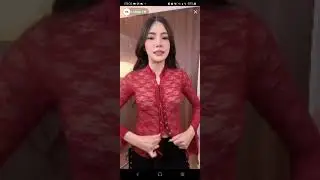 Red transparent Hot Asian sexy model girl selling lingerie online shop try on haul