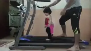 Cute Small Asian Baby Walking Fast On Excercise