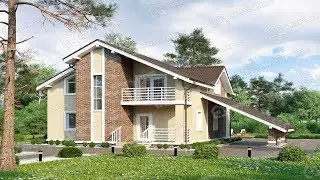Проект дома 2 этажа с крыльцом и балконом. Общая площадь 182.87 м² (11Х14)