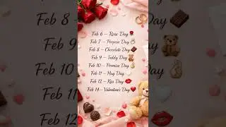 Valentine's week list 2026/Valentine's day 2026/वैलेंटाइन डे/February Love days #valentinesday​