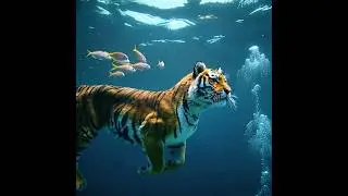 Tiger swimming underwater. Incredible. #ai #shorts #aianimals #animals