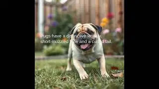 Pugs have a distinctive wrinkly, short-muzzled face and a curled tail.