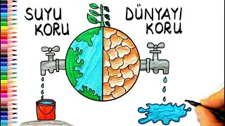 D&uuml;nya Su G&uuml;n&uuml; Resmi &Ccedil;izimi 🌱💧 D&uuml;nya Su G&uuml;n&uuml; İle İlgili Resim - World Water Day Drawing - Doğa Resmi