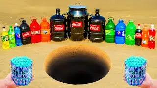 Giant Bottle Coca Cola, Mirinda, Fanta, Sprite, 7up, Pepsi, Mtn Dew vs Mentos in Big Underground