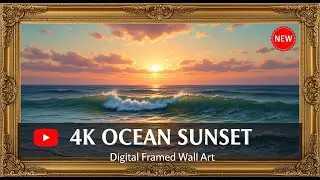Serene Ocean Sunset in 4K: Framed Digital Wall Art Experience