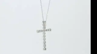 Natural Diamond Cross Pendant Necklace 1.32CT 14K & 17K White Gold Adj. Chain - 34326