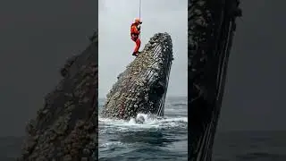 Heroic Rescuer Rappels Onto Breaching Humpback Whale 😱#rescue #hero