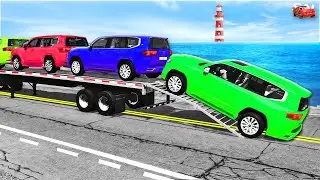 Car Carrier Truck vs Giant Speed Bumps &ndash; Funny Car Chaos &ndash; BeamNG Drive #5 🔥💥