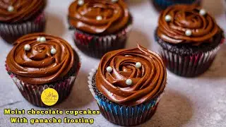 Super moist chocolate cupcakes with ganache frosting / chocolate truffle cupcakes /Ganache cupcakes