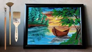 Painting of a boat floating on river | Paint Passion
