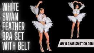 CHARISMATICO White Swan-Inspired Feather Bra Set with Belt and Arm Bands