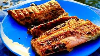Grilling Salmon over Open Fire