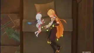 Genshin Impact 4.1: The Traveler and Paimon sleeping in the same bed