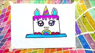 Cute Unicorn Cake Drawing | Easy & Colorful Cake Art | Tik Tik Drawing&nbsp;