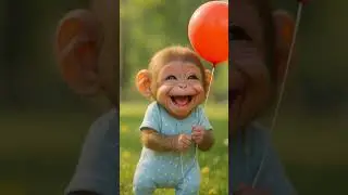 Baby Monkey Takes First Steps with Balloon 🎈💛 | Cutest Baby Laugh Ever!