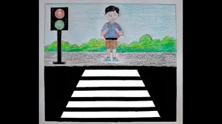 How to draw zebra crossing/traffic signal drawing/Road safety drawing | Simple Road Art Tutorial