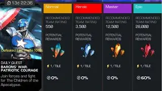Barons war:PATRIOTIC COURAGE 100% Epic mode complete on marvel contest of champions.