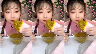 ASMR ice eating with passion fruit ❄️
