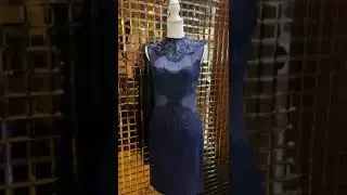 Lover, Midnight Blue Sheer Silk Inset Lace Trim S Less Dress, Size 10