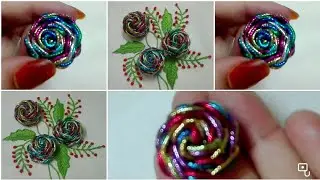 Most Beautiful 3D Rose flower with new trick / hand embroidery design trick /sewing hacks