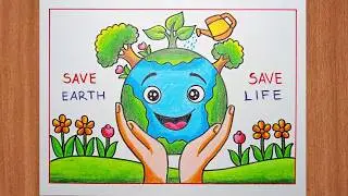 How to Draw Save Earth Poster | Save Life Environmental Drawing for Beginners | Easy Step by Step