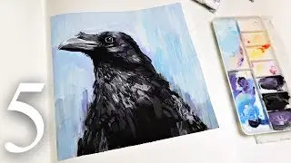 Day 5 ~ Raven ~ October art challenge ~ gouache painting process
