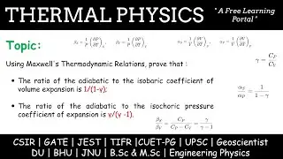 Lecture 51 : Ratios of Adiabatic and Isobaric / Isochoric Expansion Coefficients