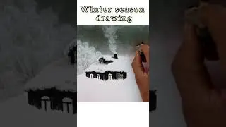 Winter snowfall house landscape drawing//#shorts//#sketch//
