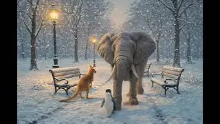 Winter city 🌆 ☃️❄️ Elephant, kangaroo and penguin 🐧 🦘 🐘
