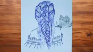 Easy Draw Girl with Butterfly || Ballpen drawing #ballpenart #art 